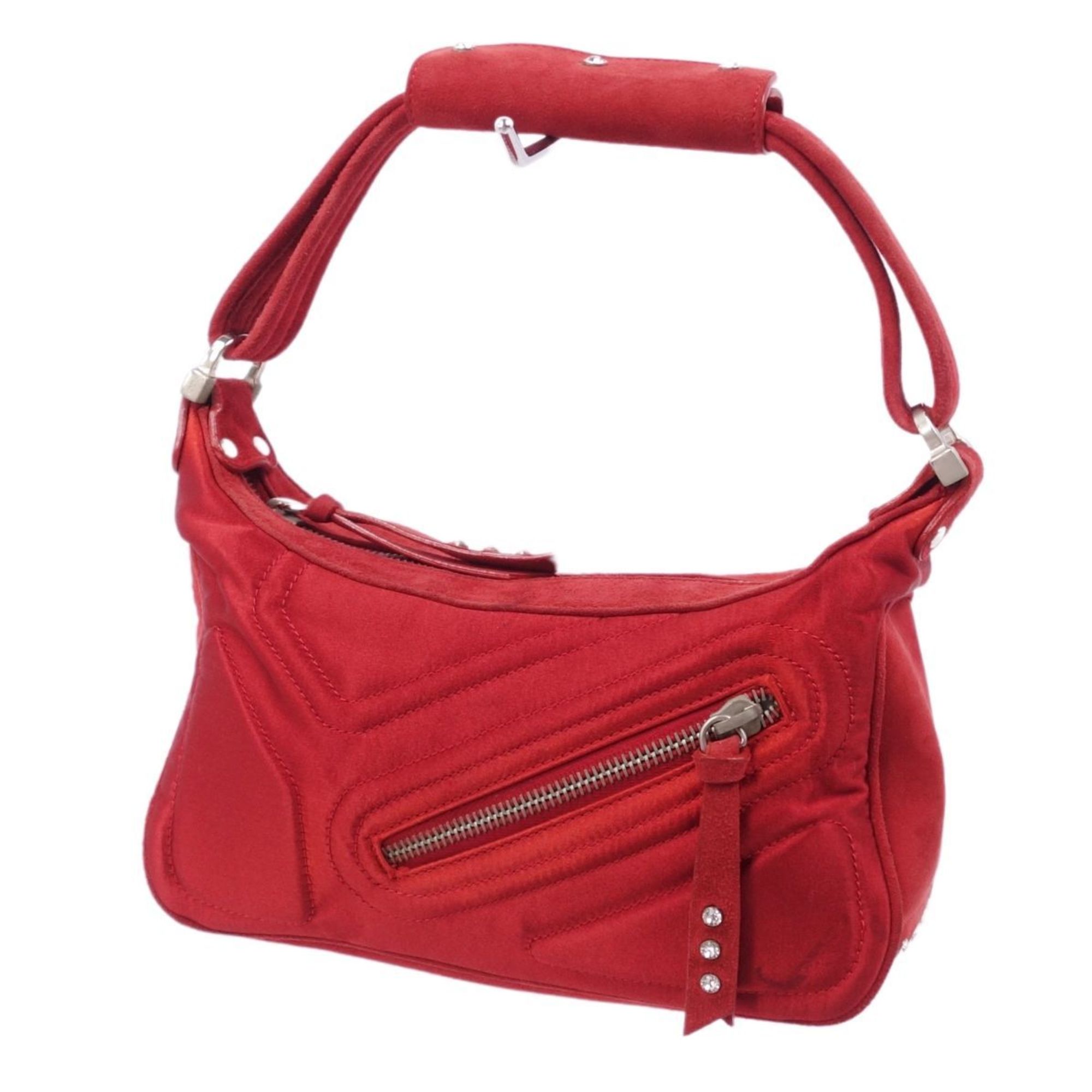 Tod's Bag Mini Handbag Suede Satin Rhinestone Red